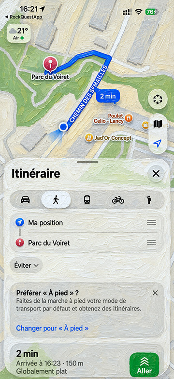 Écran de l’application permettant de trouver des galets à proximité