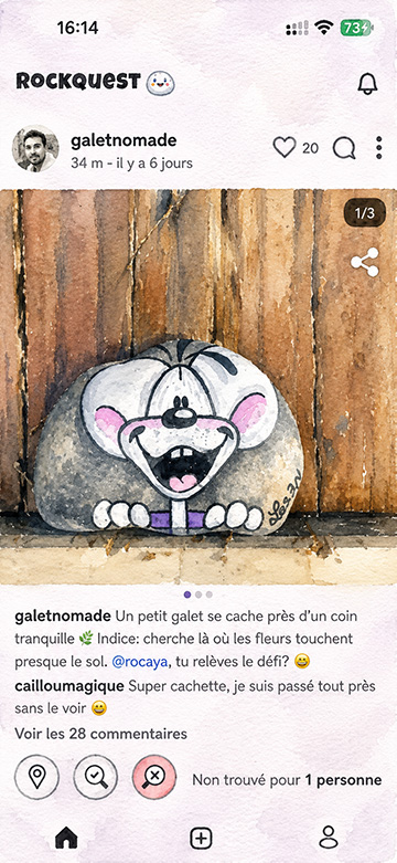 Écran présentant un collage de créations sur galets